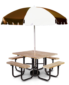 ACQ Treated Sombrero Table with DW-UBW Brown/White Vinyl Umbrella