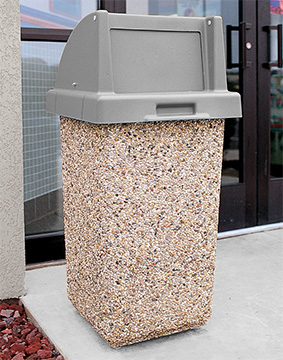 Concrete Waste Receptacle with Push Door Lid | Includes 30 Gallon Liner