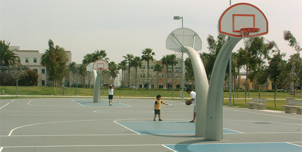 Concrete Basketball Post, Backboard, Rim and Net