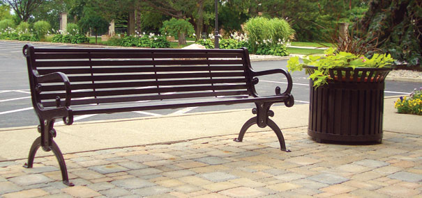 Model VS6CSS | Villa Style Outdoor Benches with Horizontal Steel Slats