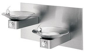 Model 1011 | HiLo ADA Drinking Fountain with Two Satin Stainless Steel Bowls on Square Arms and Back Panel