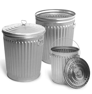 Galvanized Trash Pails, Cans, and Lids