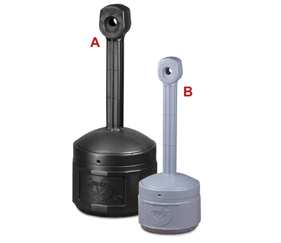 cigarette receptacle fire Justrite Elite Smoker's Cease Cigarette-Butt Receptacles piece flame retardant polyethylene construction opens easily and includes a 1 gallon galvanized bucket for quick cleaning. Plastic Smoker's Receptacle on fire