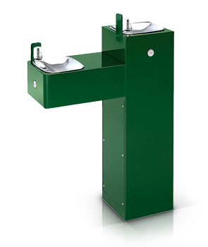 Model 3300 | Dual Height Outdoor ADA Drinking Fountain on Square Pedestal with Custom Color Options