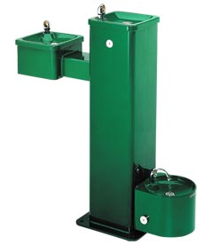 Model 3500D | Steel Outdoor Drinking Fountain on Dual Height Square Pedestal with Pet Fountain