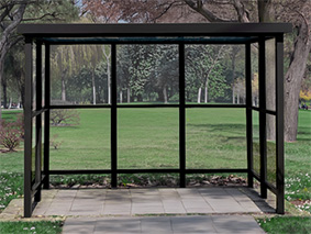 Model ALS510A0FR | Bus Stop Shelters | Flat Roof | Open Front (Quaker Bronze)
