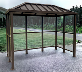 Model ALS68AOH | Hip Roof Bus Shelter (Quaker Bronze Frame and Roof)