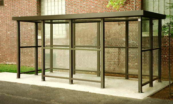 Model ALS515A2FR | Bus Stop Shelter | Flat Roof | Double Opening (Quaker Bronze)