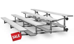 BA6-4151 with B15-TRK | 4 Row Bleacher with Single Footboards and Tip 'N Roll Casters