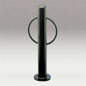 Model BOL450-2R-SF-P | Bollard Bike Rack with Round Arms (Black)