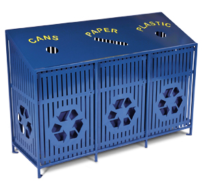 Model BRKTRT | Outdoor Recycling Station | 3-Unit (Post Office Blue II)