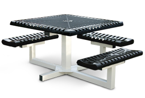 Model C463P-P | Square Pedestal Picnic Tables | Ribbed Steel Style (Black/White)