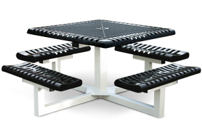 Model C46P-P | Square Pedestal Picnic Tables | Ribbed Steel Style (Black/White)