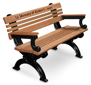 Model CA4WBA-P | 4 Foot Cambridge Recycled Plastic Memorial Park Bench with Optional Custom Engraving (Cedar/Black)