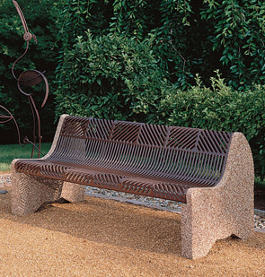 Model CRNCBEN6 | Thermoplastic & Aggregate Park Bench (Brown Narrow Gap Metal/River Rock Aggregate)