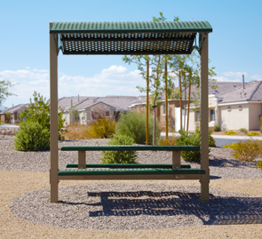 Model DPS-6PS | Dual Pedestal Picnic Table with Shade Attached