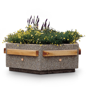 Model HPW3618-DF | Hexagon Concrete Planter w/ Douglas Fir Trim (Perma Stone Dove Gray)