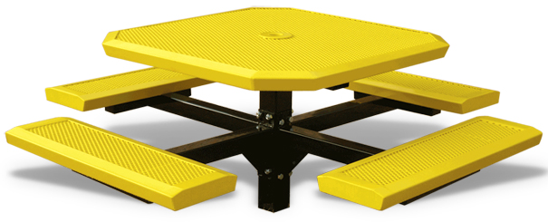 Model HSL46-I | Perforated Octagon Pedestal Style Picnic Tables (Yellow/Black)