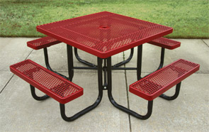 Model RU46-P | Portable Thermoplastic Perforated Steel Picnic Table (Red) 