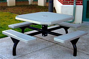 Model JH46-I | 46" Octagonal Thermoplastic Table - 4 Attached Seats - In-ground Mount (Gray)