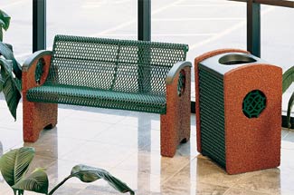 Model KTSXCBEN4 | Thermoplastic & Aggregate Park Bench with Knockout Octagon Inserts (Pine/Alpine Red)