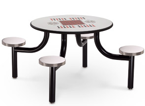 Model MX4200-4LGTGLSS | 42" Round 4-Seat Cafeteria Table with Laminate Titanium Evolve Table Multi-Game Top and Stainless Steel Seats (Laminate Titanium Evolve/Stainless Steel)