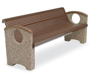 Model OTSPCBEN6 | Thermoplastic and Aggregate Park Bench with Round Knockouts (Perforated Brown Seat/River Rock Aggregate)