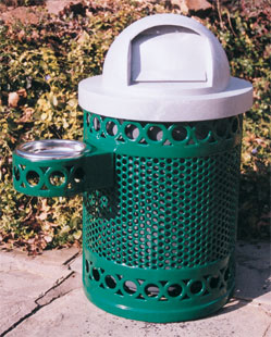 Model P32DR | Thermoplastic Trash Receptacle | Decorative Perforated Steel (Green/Gray)