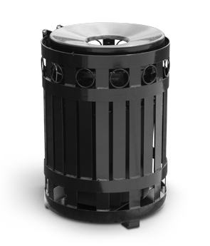 Model PALR-34-HL | Commercial Trash Receptacle with Hinged Lid | Premier Arcadia (Black)