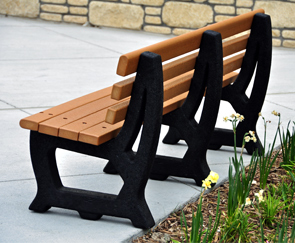 Model PB6-BROOK | 6' Brooklyn Recycled Plastic Outdoor Bench Back View (Cedar/Black)