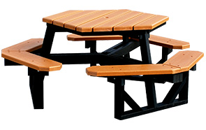 Model PB6-HEX | Recycled Plastic Hexagon Picnic Table (Cedar/Black)