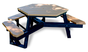 Model PB6HEX-ADA | Universal Access Recycled Plastic Hexagon Picnic Table (Cedar/Black)