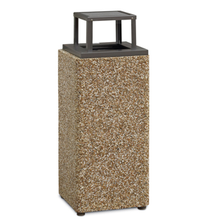 Model PCS16RB | Aggregate Trash Receptacle (Painted Bronze Lid/River Rock Aggregate)