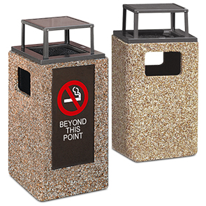 Model PCS20ILRB | Aggregate Trash Receptacle (Painted Bronze Lid/River Rock Aggregate/#36 Message Panel Insert, Model PCS20LRB | Aggregate Trash Receptacle (Painted Bronze Lid/River Rock Aggregate)