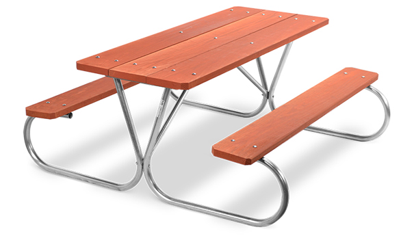 Model PK-6WR | Park King 6ft. Redwood Stained Southern Yellow Pine Picnic Table with Galvanized Frame