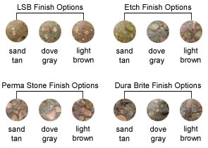 Smooth Finish Options, LSB Finish Options, Etch Finish Options, Perma Stone Finish Options, Dura Brite Finish Options