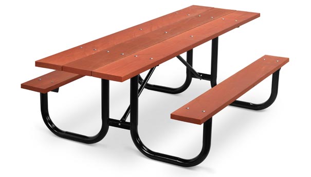 Model PMB-HWR | Park Master 8ft. Redwood Stained Picnic Table with Black Enamel Frame