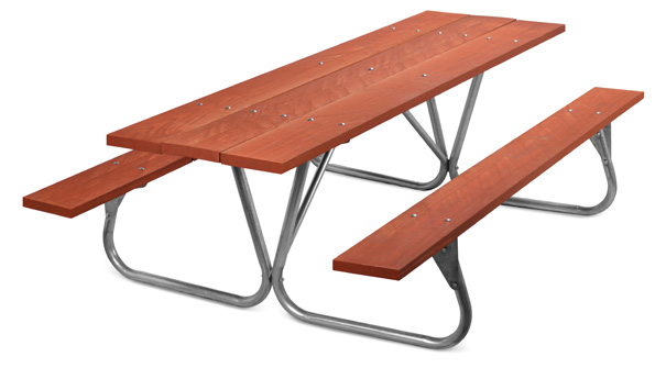Model PC-8WR | Park Ranger 8ft. Redwood Stained Southern Yellow Pine Picnic Table with Galvanized Frame