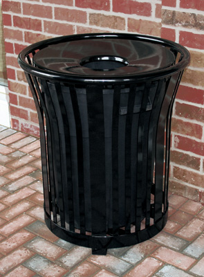 Model PSTS34 | Ribbed Steel Trash Receptacle | Premier Serenity Style (Black)