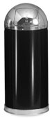 Model R1536-10B | Decorative European Series Black/Brass Round Top Indoor Steel Trash Receptacle