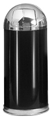 Model R1536-20B | Decorative European Series Black/Mirror Chrome Round Top Indoor Steel Trash Receptacle