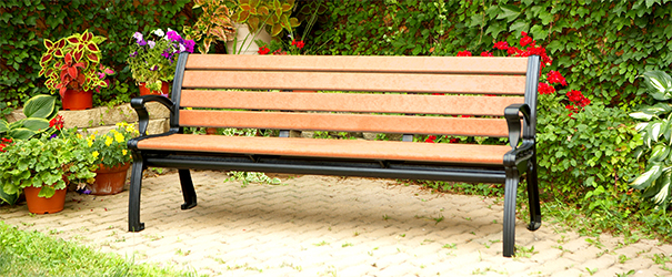 Model RB6WB-P | Recycled Plastic Bench with Back and Arms (Cedar/Black)