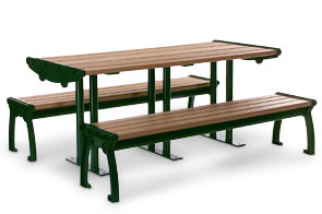 Model RB8-S | 8ft Recycled Plastic Picnic Table with Aluminum Frame (Cedar/Green)