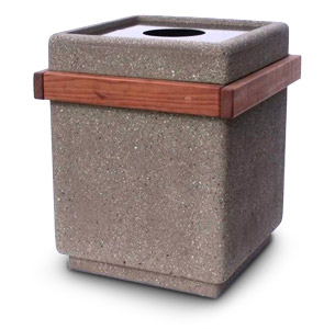 Model RDTC-24 | Square Concrete Trash Receptacle with Cedar Slats and Fiberglass Lid