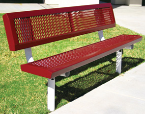 Model RSL6WB-I | Thermoplastic Coated Expanded Steel Park Benches (Red/White)