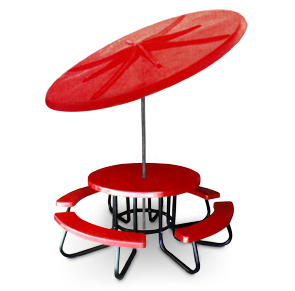 Round picnic table shop with umbrella