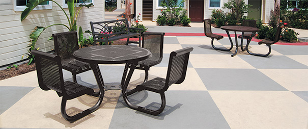 Round Contour Tables with Perforated Pattern