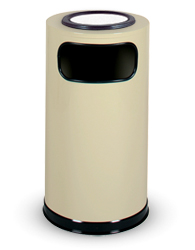 Model SO16SUEAL | Almond Powder-Coated Steel Trash Receptacle with Side Opening and Cigarette Waste Sand Top