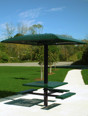 Model SPS-APS | Square Pedestal Picnic Table with Shade Canopy (Forest Green)