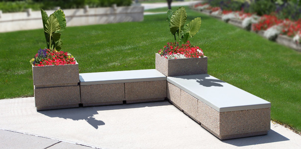 Modular Concrete Bench and Stackable Planter and Waste Receptacle Sections